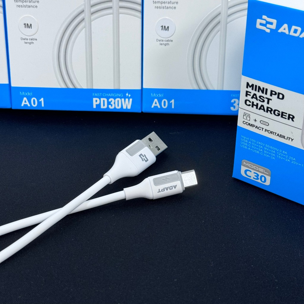 Cáp sạc nhanh và truyền dữ liệu Adapt USB to C 3.1 A chống nóng lạnh 1m chính hãng