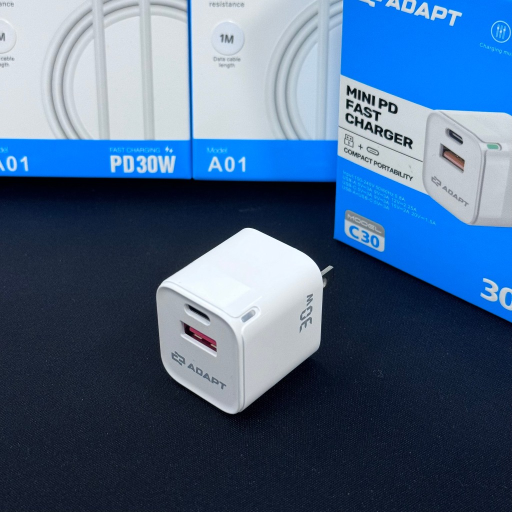 Củ sạc nhanh Adapt cổng USB và Type C 30w chính hãng, chất lượng, bền bỉ