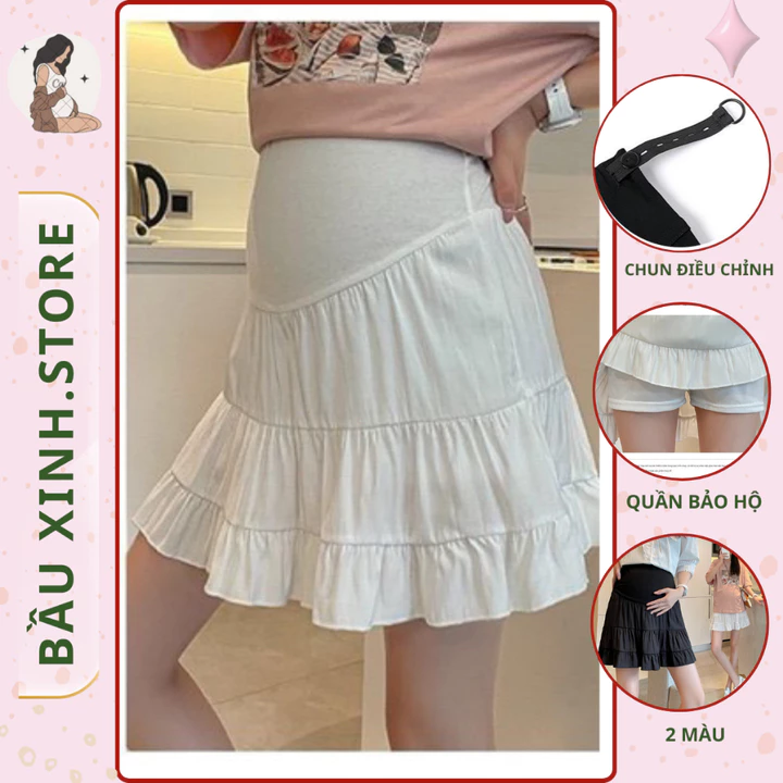 Chân Váy Bầu Xòe 💞𝑭𝑹𝑬𝑬𝑺𝑯𝑰𝑷💞 Chân Váy Xòe Dáng Ngắn Hàng Quảng Châu Siêu Đẹp Cho Mẹ Bầu - QL3