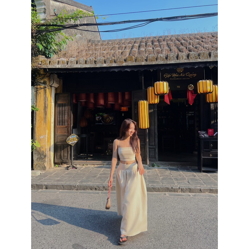 Lamie Set - Áo hai dây crop-top & Chân Váy Midi Bút Chì