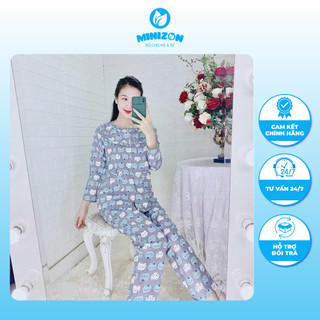 Bộ Sau Sinh Cho Mẹ Chất Thô Lụa Mềm Có Khóa Mở Ngực | Minizon Kids