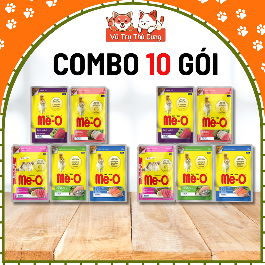 Combo 10 Gói Pate Cho Mèo Me-O Wet Thái Lan 80g