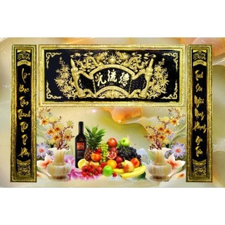 Tranh decor phòng thờ, tranh dán tường phòng thờ in trên chất liệu vải lụa (shop sẽ gửi kèm keo dán)
