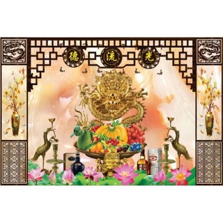 Tranh decor phòng thờ, tranh dán tường phòng thờ in trên chất liệu vải lụa (shop sẽ gửi kèm keo dán)