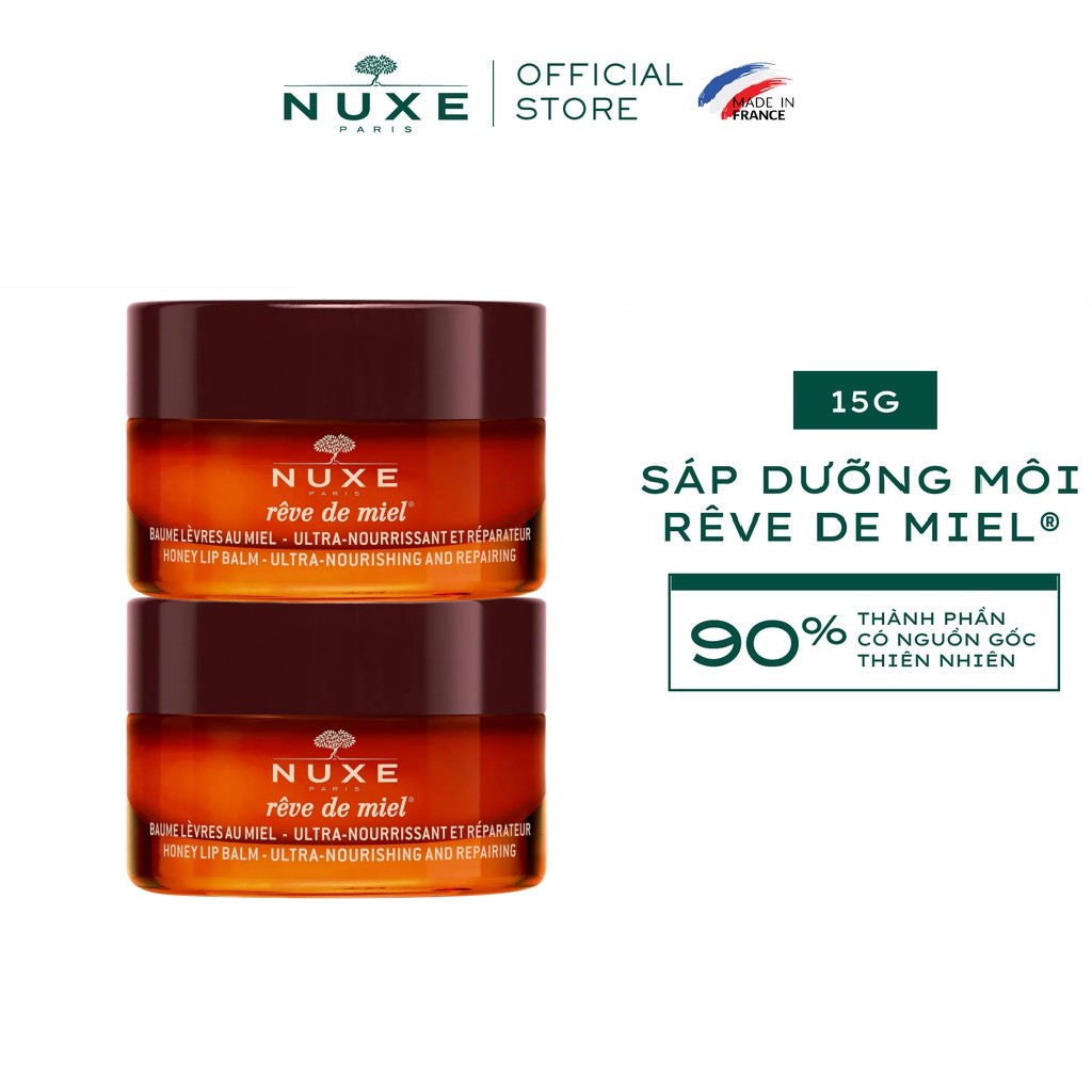 Combo 2 Sáp dưỡng môi dạng hũ Nuxe Reve De Miel Honey Lip Balm 15g