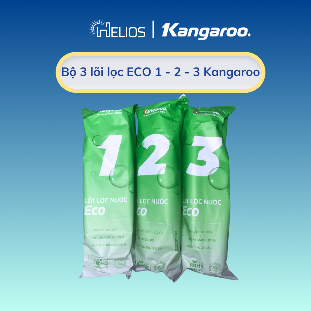 Ảnh Bộ 3 lõi lọc nước dùng Kangaroo Eco 123 dùng cho máy lọc nước có 3 cốc lọc 10inch- Hàng chính hãng 1
