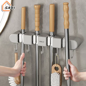 Kẹp treo chổi, cây lau nhà dán tường kèm móc treo siêu chắc, Giá móc treo đồ đa năng dán tường chịu lực cao cấp