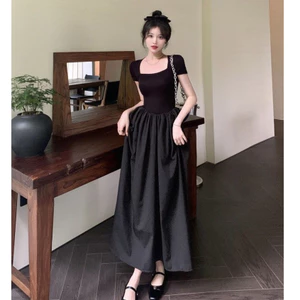 Đầm váy maxi đen dáng dài thiết kế cổ vuông bo eo hack dáng phong cách tiểu thư sang chảnh MT33 SP106