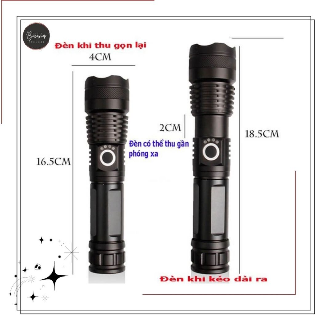 Đèn Pin XHP50 Siêu Sáng Cầm Tay Pin Trâu - Đèn siêu sáng mini, vỏ kim loại chống nước bền bỉ