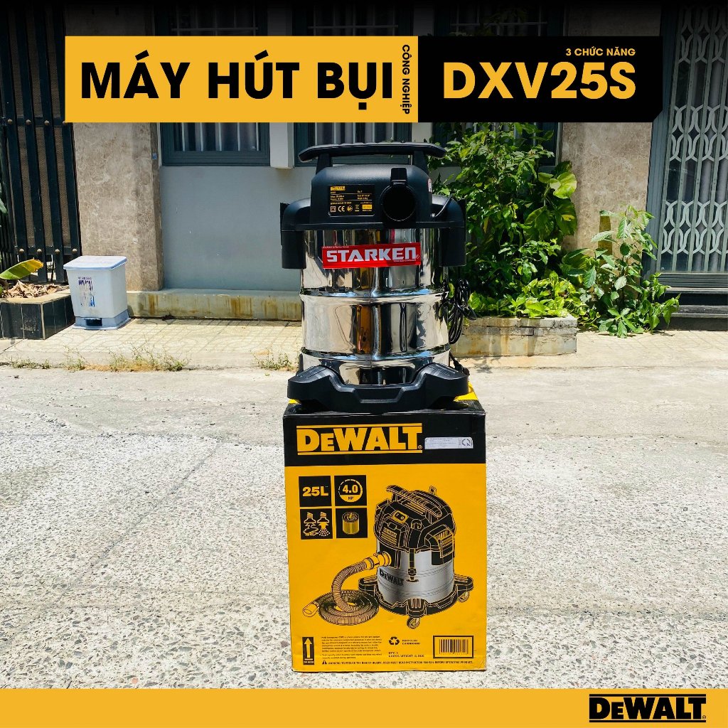 Máy hút bụi công nghiệp 3 chức năng ướt / khô / thổi 25L - 15Kpa Dewalt DXV25SA - Hàng chính hãng