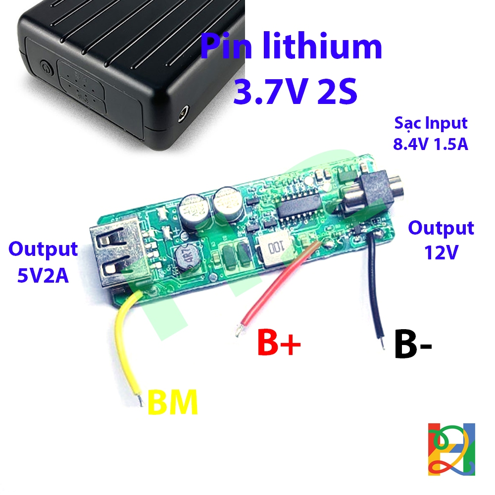 Mạch pin quạt áo điều hòa 12V dùng pin 2S, kèm sạc dự phòng, màn hình ...
