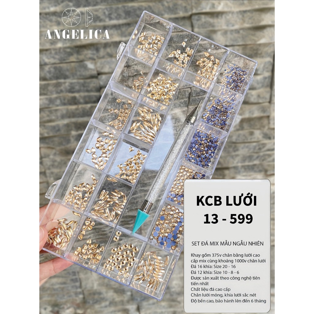 Combo khay đá nail chân lưới trắng chân bằng và chân lưới kèm phụ kiện móng ANGELICA KCBL-549