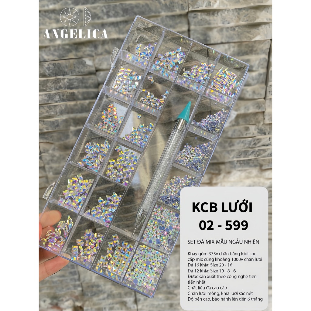 Combo khay đá nail chân lưới trắng chân bằng và chân lưới kèm phụ kiện móng ANGELICA KCBL-549