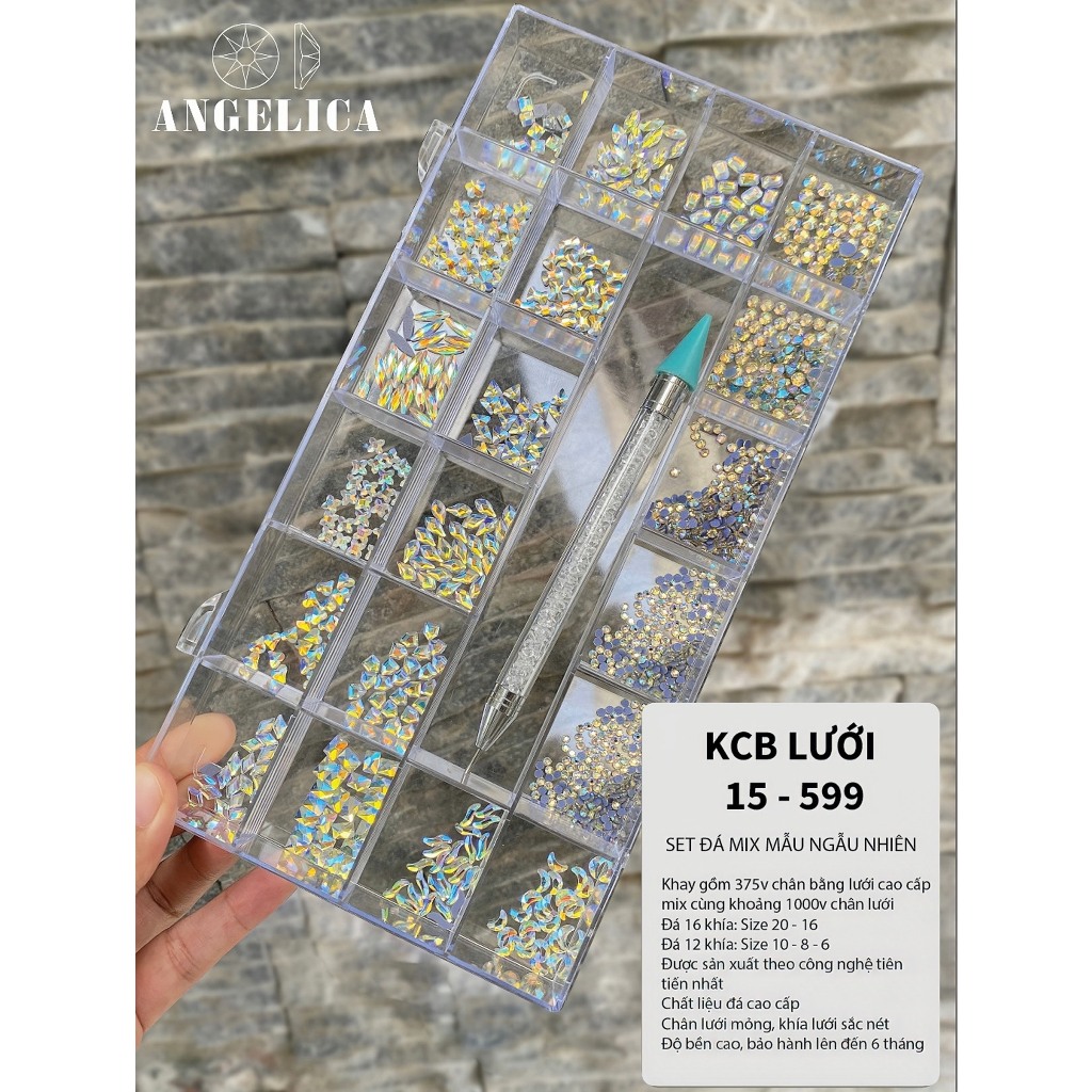 Combo khay đá nail chân lưới trắng chân bằng và chân lưới kèm phụ kiện móng ANGELICA KCBL-549