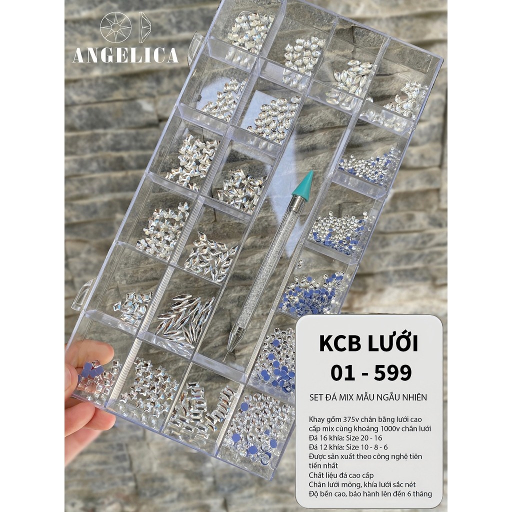 Combo khay đá nail chân lưới trắng chân bằng và chân lưới kèm phụ kiện móng ANGELICA KCBL-549