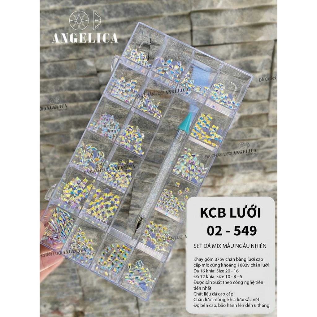 Combo khay đá nail chân lưới trắng chân bằng và chân lưới kèm phụ kiện móng ANGELICA KCBL-549