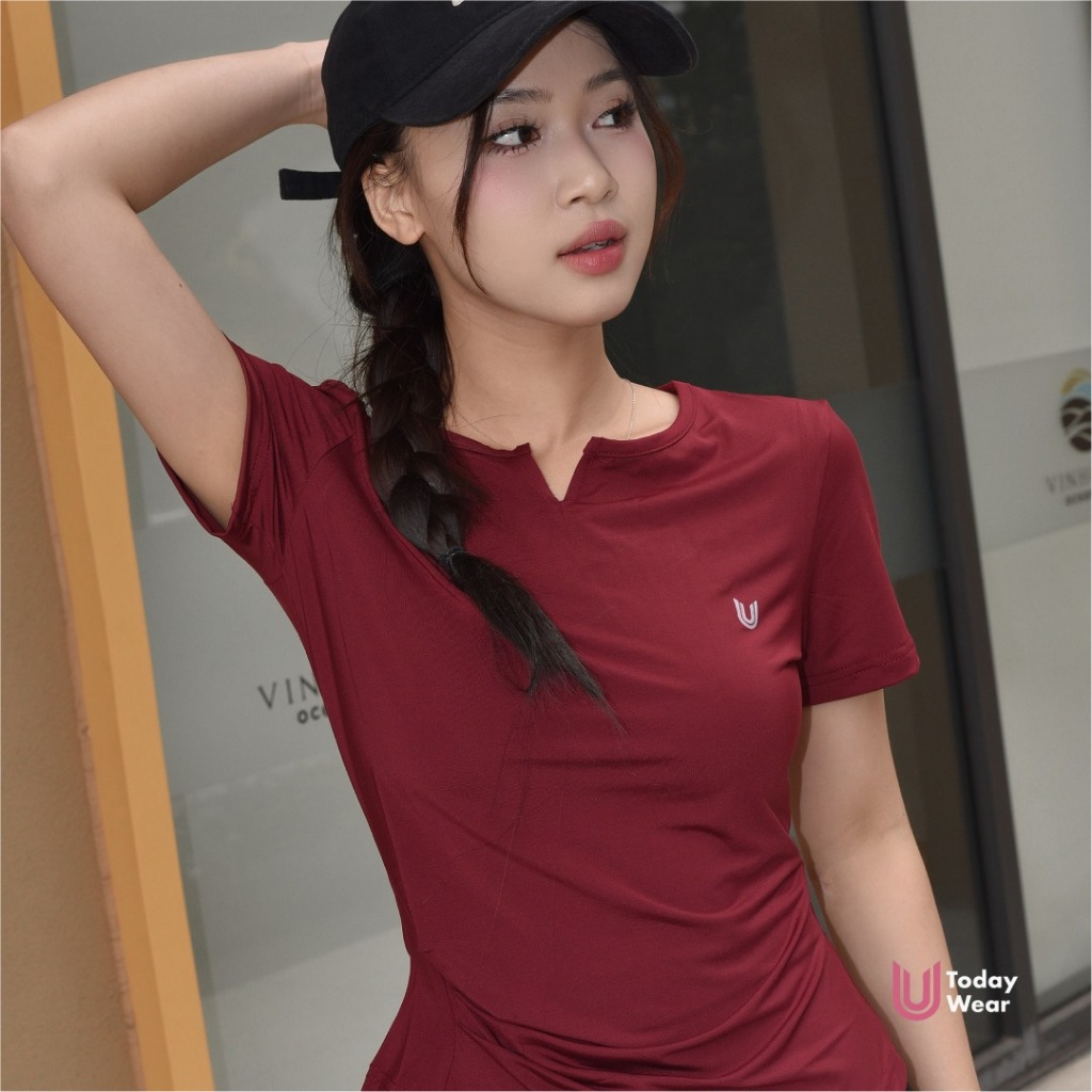Ảnh Set đồ thể thao nữ tập gym yoga áo Slimfit đỏ mix quần Rider đen Today U Wear cầu lông chạy bộ tennis pickleball 1