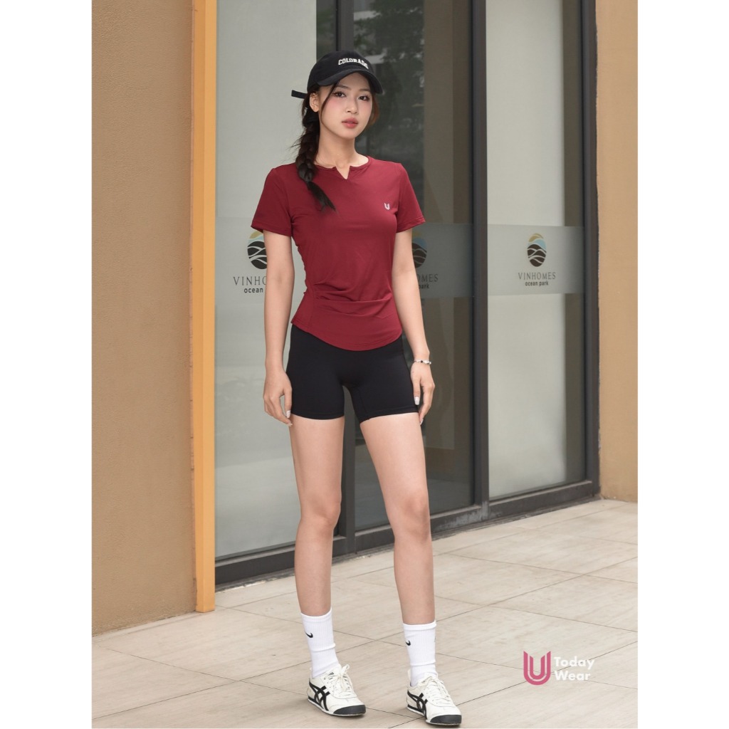 Ảnh Set đồ thể thao nữ tập gym yoga áo Slimfit đỏ mix quần Rider đen Today U Wear cầu lông chạy bộ tennis pickleball 2