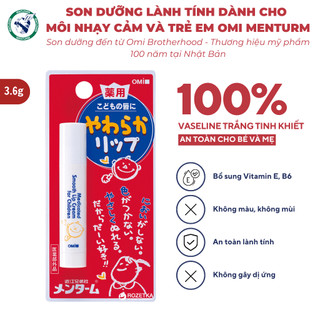 Son Dưỡng Môi Cho Bé Omi Menturm Nhật Bản - An toàn, Lành tính, dùng cho môi nhạy cảm và trẻ em (3.6g/tuýp)