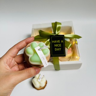 (Mica+RB trơn+Tag) Combo set quà tặng nến thơm hình chân cún kèm phụ kiện xinh xắn, sang trọng