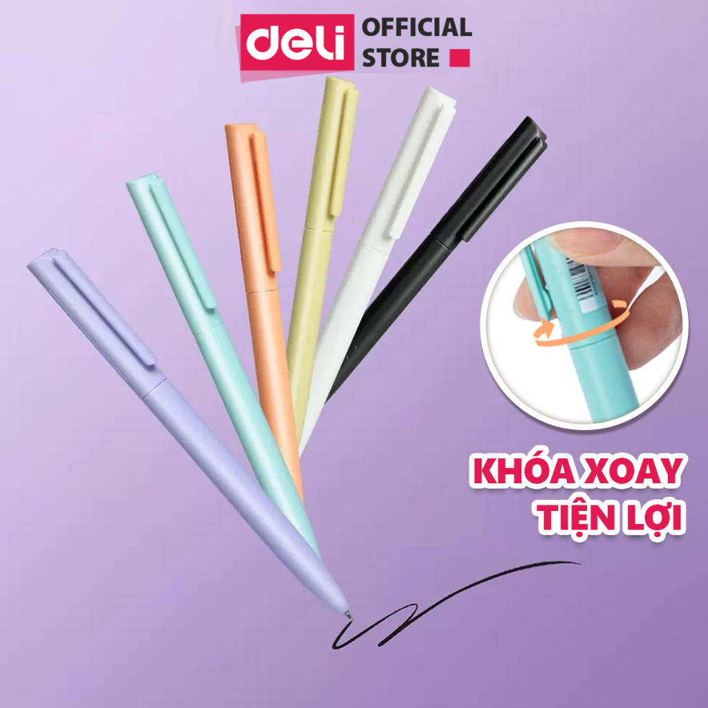 Bút Gel Mực Đen Dạng Xoay Tiện Lợi Chính Hãng Deli - Mực Nhanh Khô - Nét Trơn Tru - Ngòi Bi 0.5mm