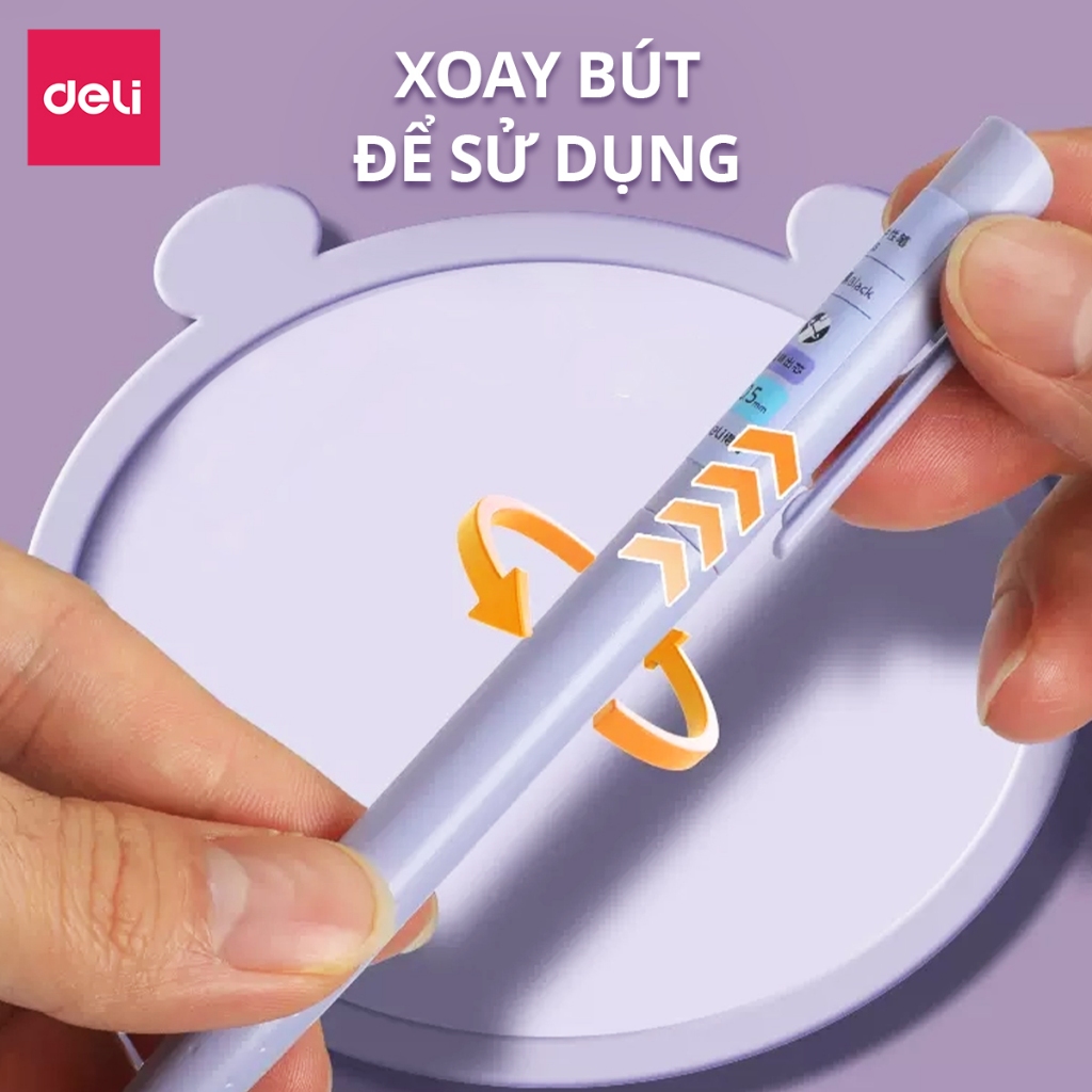 Bút Gel Mực Đen Dạng Xoay Tiện Lợi Chính Hãng Deli - Mực Nhanh Khô - Nét Trơn Tru - Ngòi Bi 0.5mm