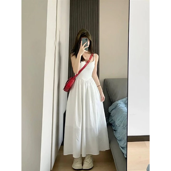 VÁY 2 DÂY TRẮNG NỮ CÚP NGỰC Có Mút Ngực, Váy Maxi DÁNG DÀI MẶC 2 KIỂU NỮ TÍNH SUZY DRESS (Có Bigsize)