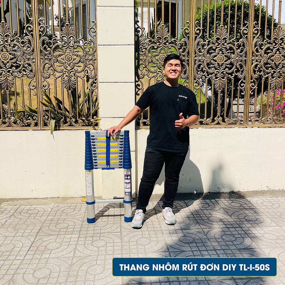 Thang nhôm rút đơn cao cấp DIY TL-I-50S chiều cao sử dụng tối đa 5.0m - Kèm ốp cao su chống trượt