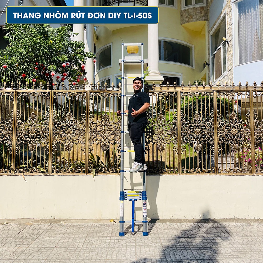 Thang nhôm rút đơn cao cấp DIY TL-I-50S chiều cao sử dụng tối đa 5.0m - Kèm ốp cao su chống trượt