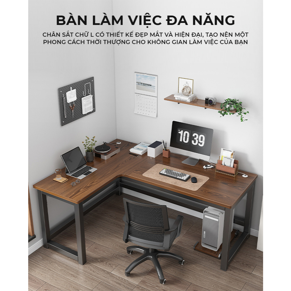 Bàn làm việc góc Chữ L khung thép 40x40 mặt gỗ MDF 25mm tận dụng không ...