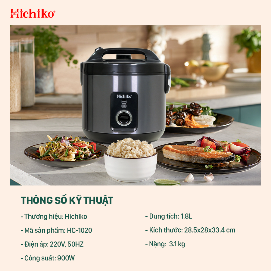 Nồi Nấu Cơm 1.8L Hichiko HC-1020 phù hợp dành cho gia đình 6 - 10 người