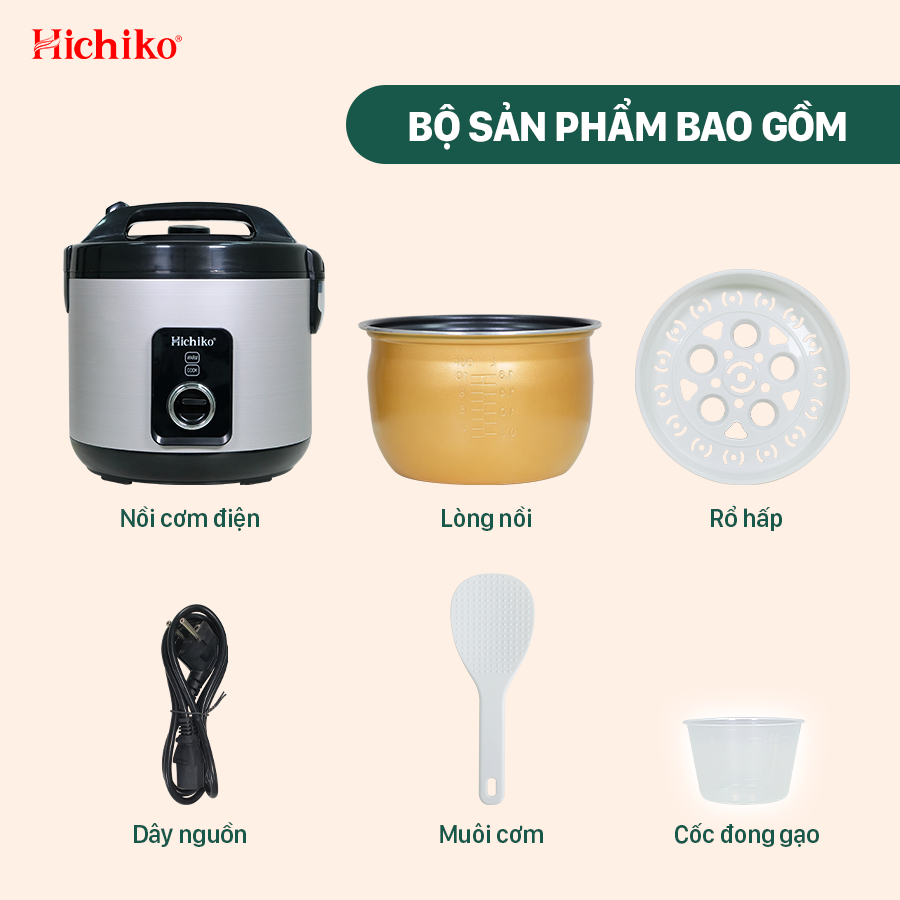 Nồi Nấu Cơm 1.8L Hichiko HC-1020 phù hợp dành cho gia đình 6 - 10 người