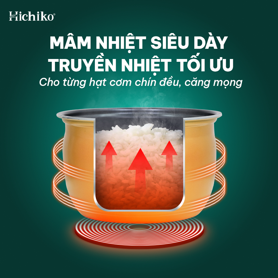 Nồi Nấu Cơm 1.8L Hichiko HC-1020 phù hợp dành cho gia đình 6 - 10 người