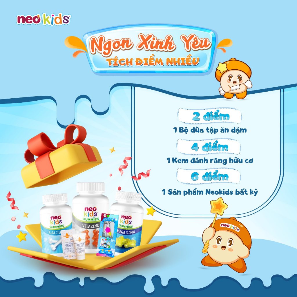 Bộ 3 NEO KIDS GUMMIES, Neo kids Canxi, Neo Kids ZinC bổ sung kẽm cho bé hộp 60 viên
