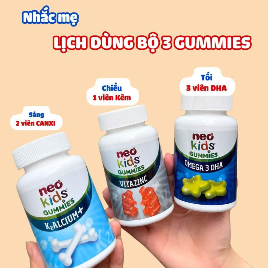Bộ 3 NEO KIDS GUMMIES, Neo kids Canxi, Neo Kids ZinC bổ sung kẽm cho bé hộp 60 viên