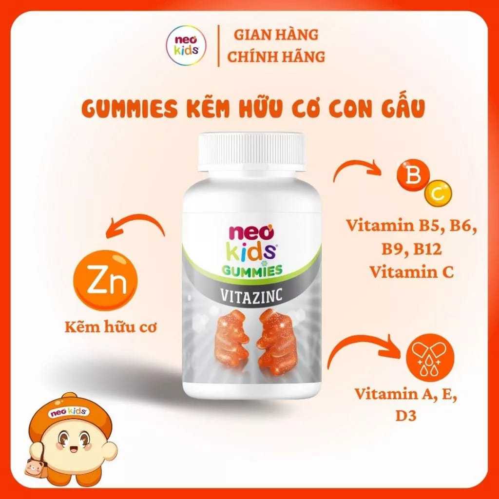 Bộ 3 NEO KIDS GUMMIES, Neo kids Canxi, Neo Kids ZinC bổ sung kẽm cho bé hộp 60 viên