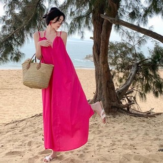 Đầm Maxi Hồng Dáng Dài 2s Vintager Trơn Nàng Thơ Nhẹ Nhàng