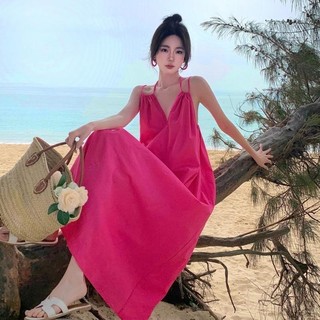 Đầm Maxi Hồng Dáng Dài 2s Vintager Trơn Nàng Thơ Nhẹ Nhàng
