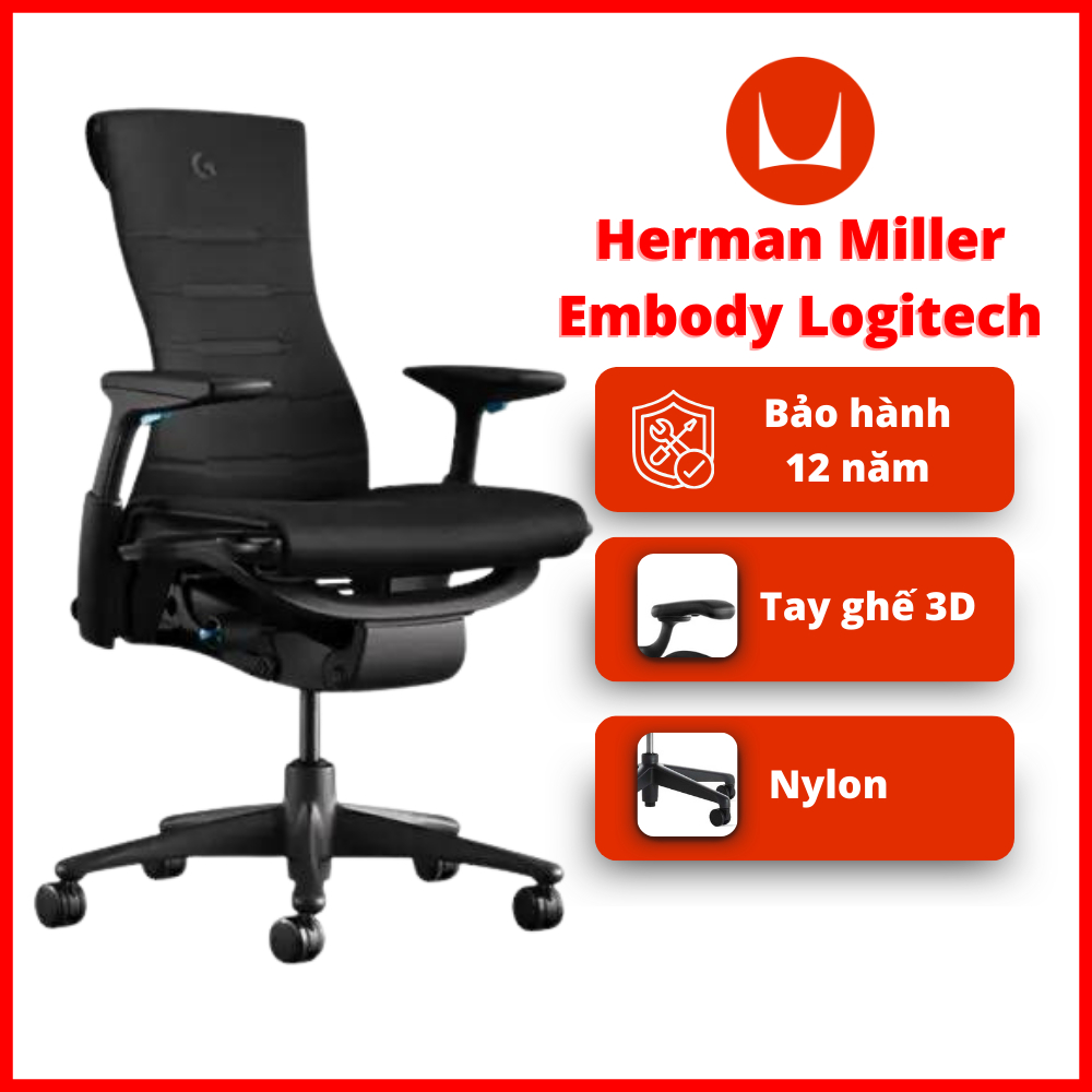 [Chính Hãng - Bảo Hành 12 Năm] Ghế Công Thái Học Herman Miller Embody x Logitech \Nhập Khẩu
