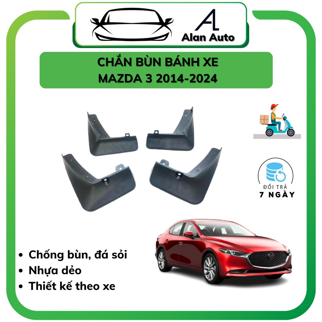 Chắn bùn bánh ô tô Mazda 3 2014-2022, bộ chắn bùn 4 bánh xe, Nhựa dẻo bền bỉ