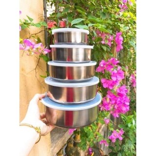 Combo 5 Bát Inox có nắp đậy Đậy