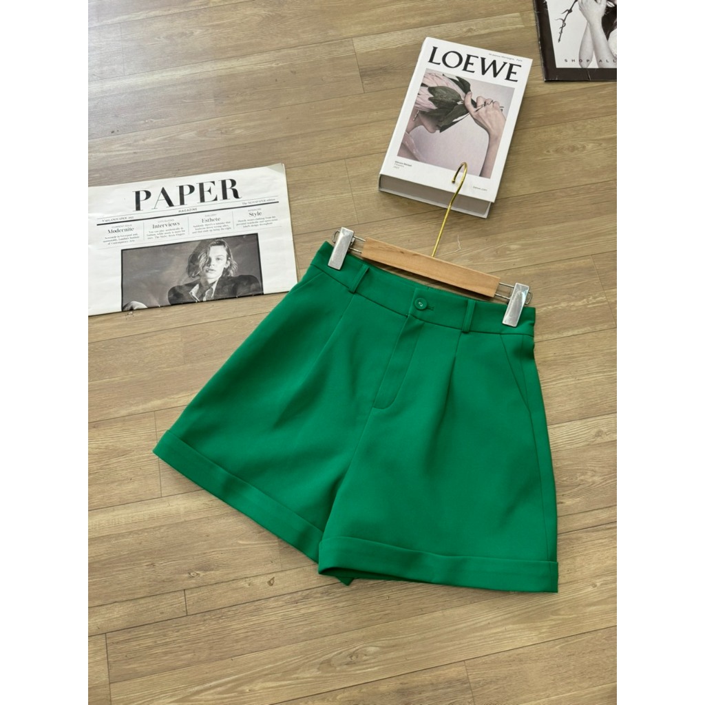 Ảnh Quần Short  vải nữ  2 lớp  kiểu cạp cao, gập gấu mix với nhiều kiểu áo Evalover Q2024207 3
