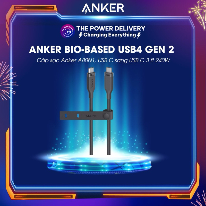 Cáp sạc Anker Bio-based USB4 Gen 2 mã A80N1, Truyền dữ liệu 20 Gbps ...
