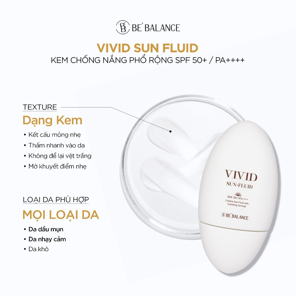 Ảnh [MUA 1 TẶNG 2] Kem Chống Nắng Be'Balance VIVID SUN FLUID Phổ Rộng SPF50+/PA4+ 50ml 3