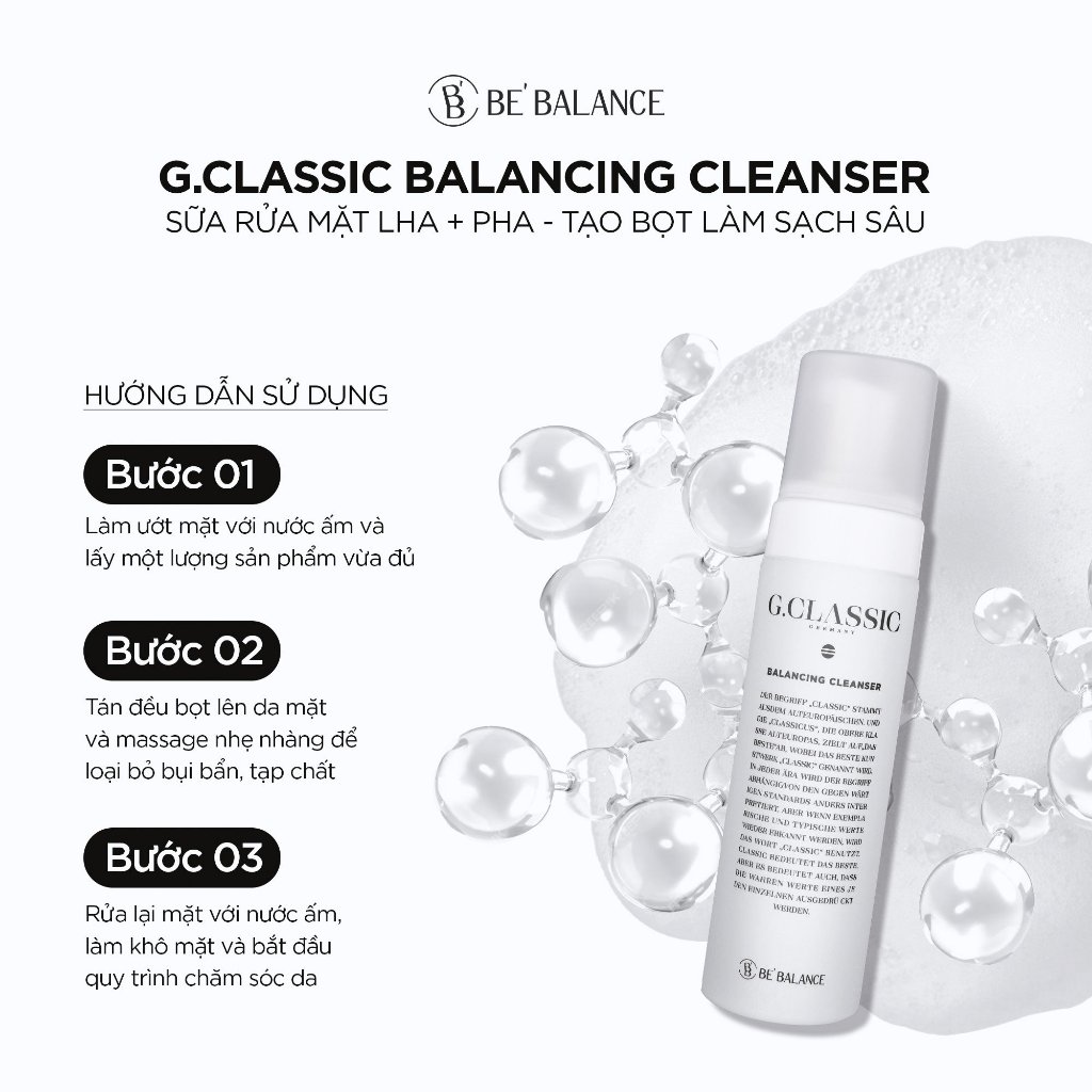 Ảnh Sữa rửa mặt Be'Balance GCLASSIC BALANCING CLEANSER giúp Hỗ Trợ Làm Chậm Quá Trình Lão Hoá và Chăm Sóc Da Mụn 200ml 4