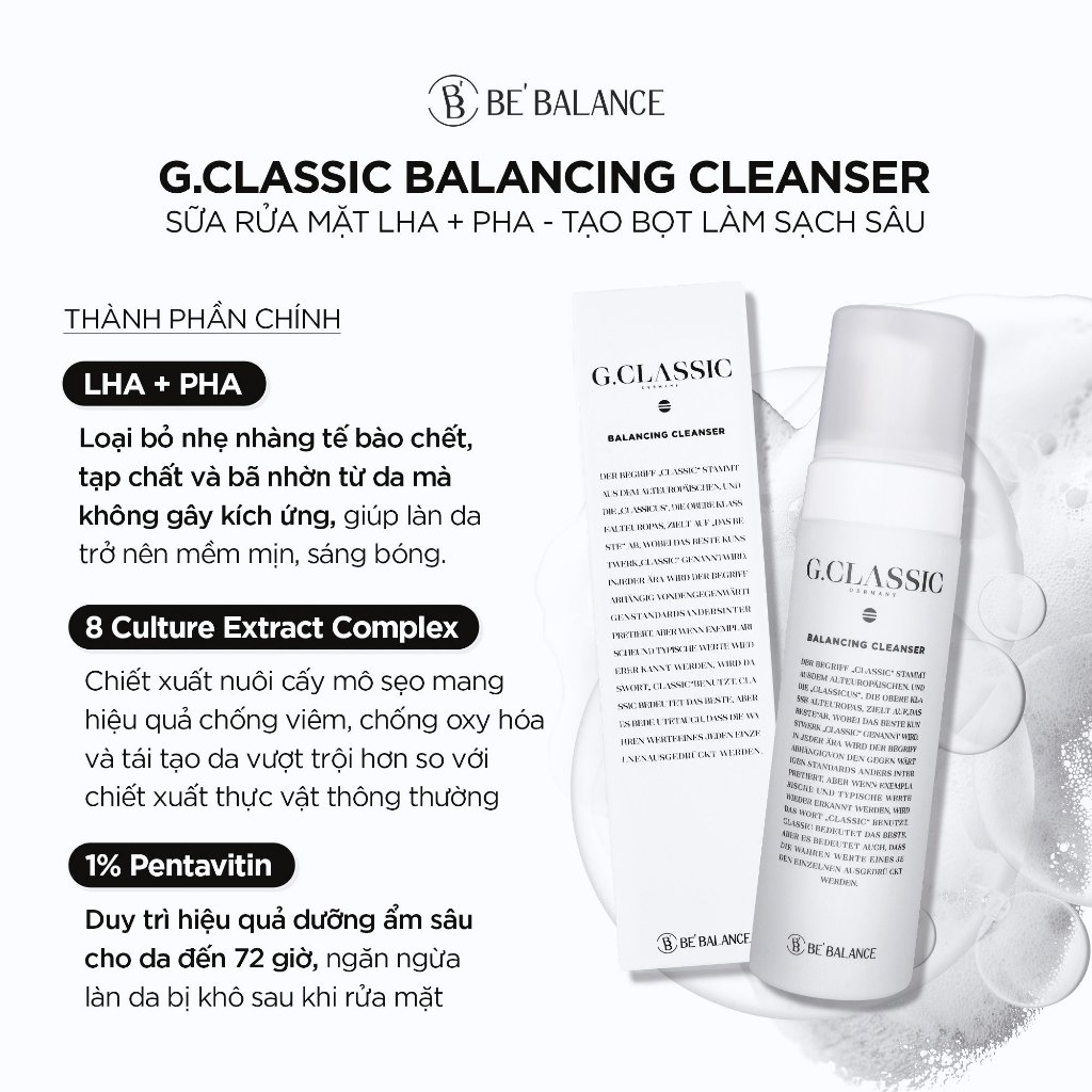 Ảnh Sữa rửa mặt Be'Balance GCLASSIC BALANCING CLEANSER giúp Hỗ Trợ Làm Chậm Quá Trình Lão Hoá và Chăm Sóc Da Mụn 200ml 2