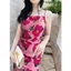 Đầm hai dây hoa hồng ôm eo xẻ 1 bên A1603