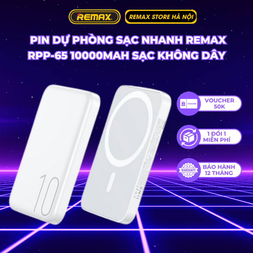 Pin sạc dự phòng không dây wireless 10000mAh Remax RPP-65- hỗ trợ sạc ...