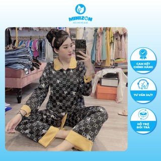 Bộ lụa mặc nhà cho mẹ, bộ Pyjama lụa satin họa tiết