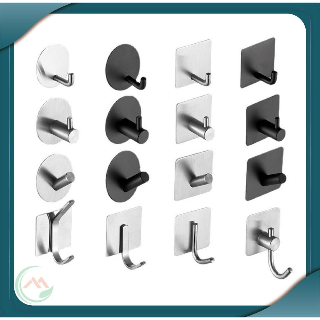 Móc dán tường inox 304, móc treo đồ đa năng dán tường, móc kẹp chổi ...